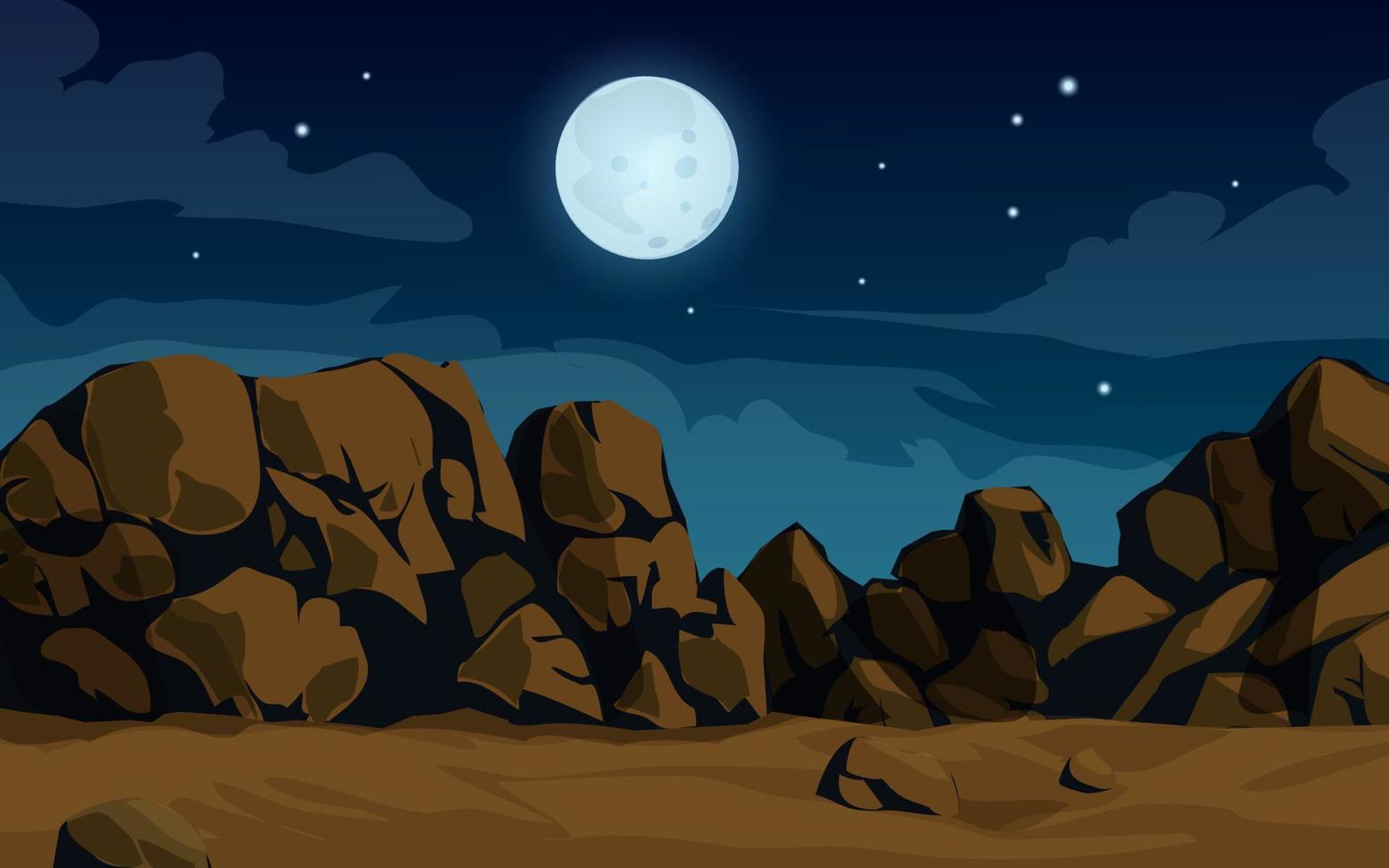 moonlight in desert with rocks vector