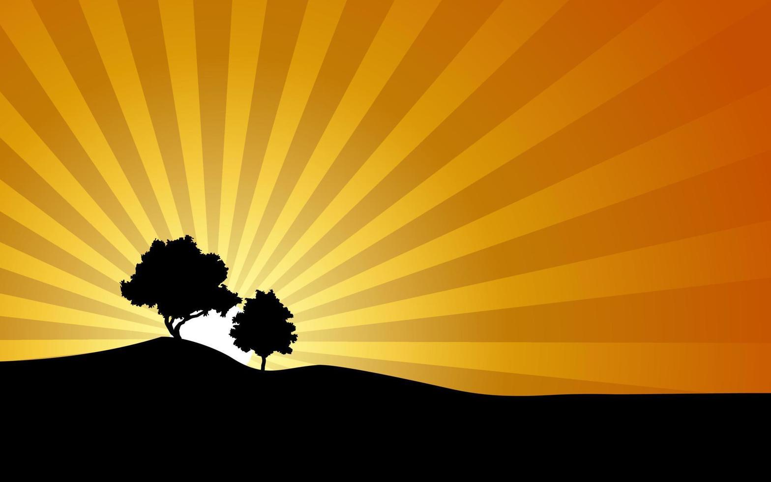 Nature sunrise background with trees in silhouette vector