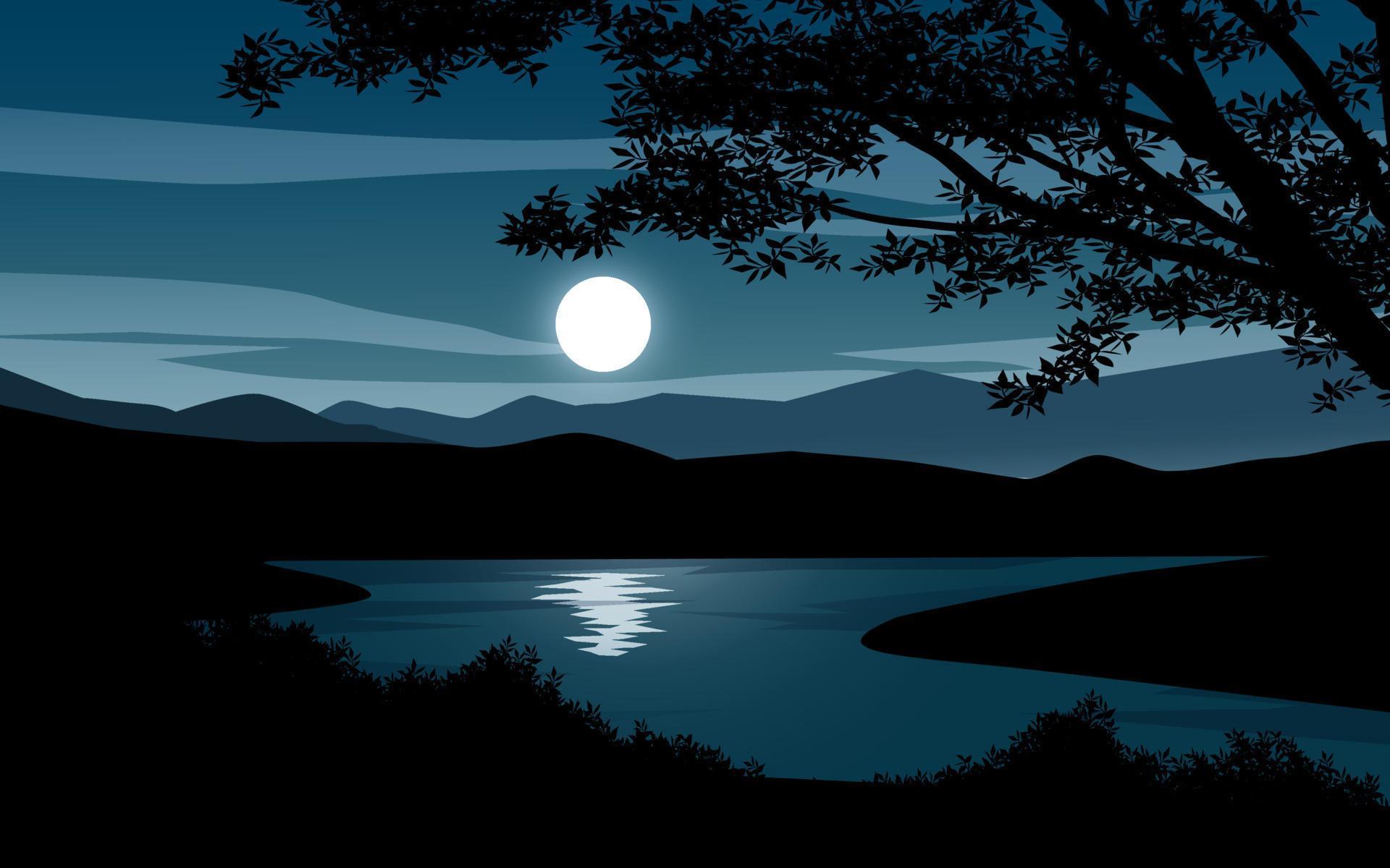 Silhouette of forest and river at night 9432535 Vector Art at Vecteezy