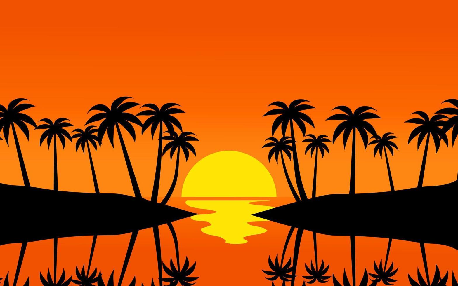 ilustración de paisaje de vector mínimo de puesta de sol tropical