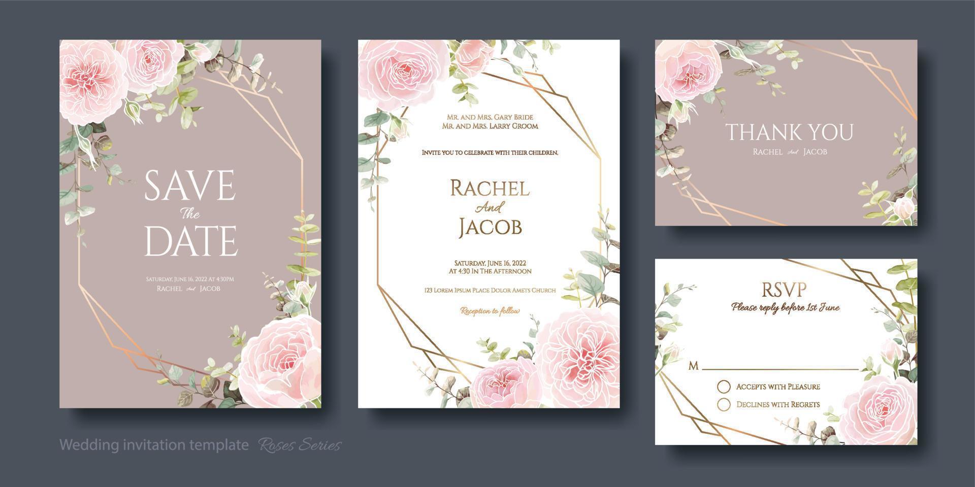 Set of floral wedding template vector