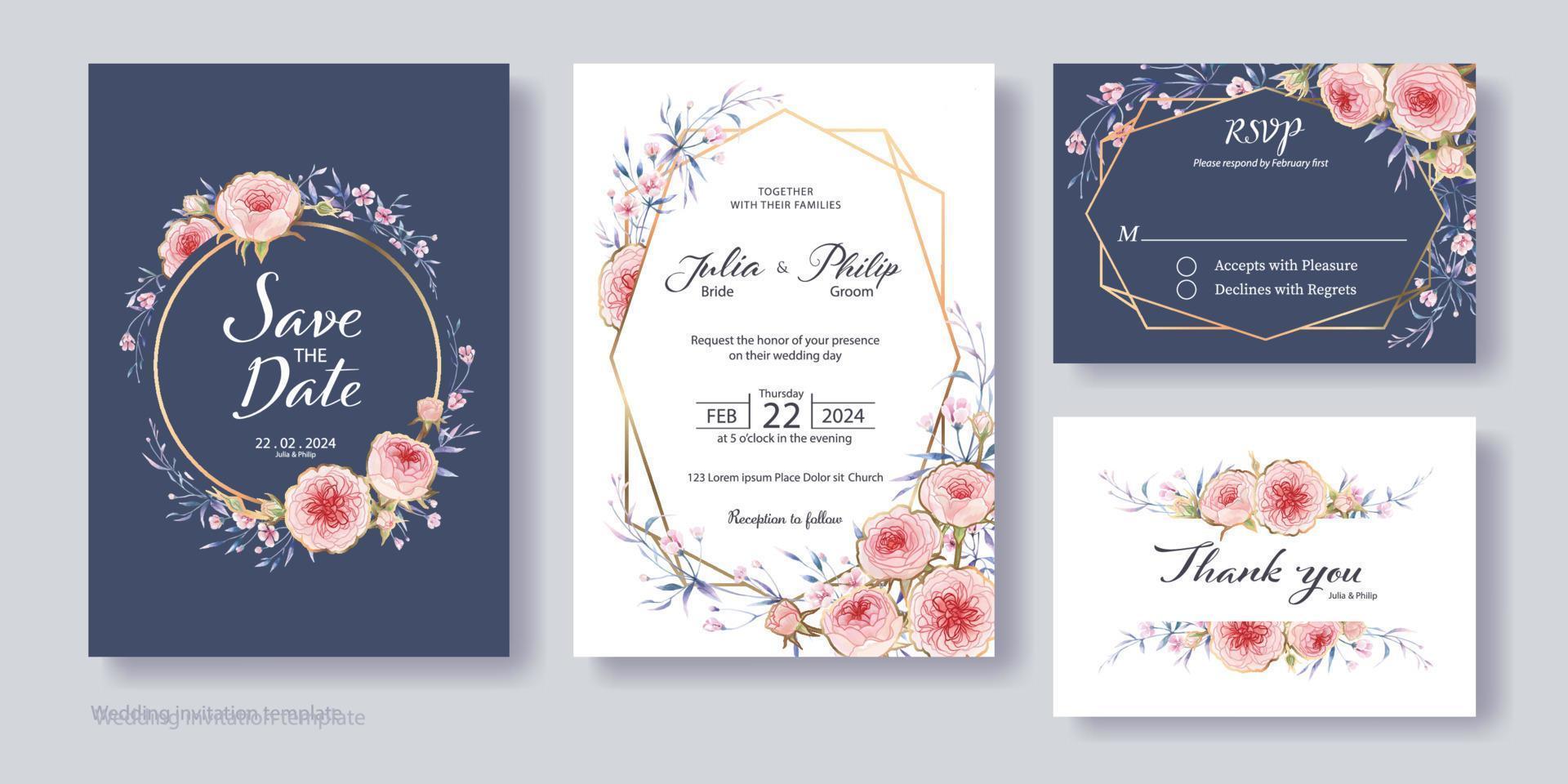 plantilla de tarjeta de invitación de boda floral. vector