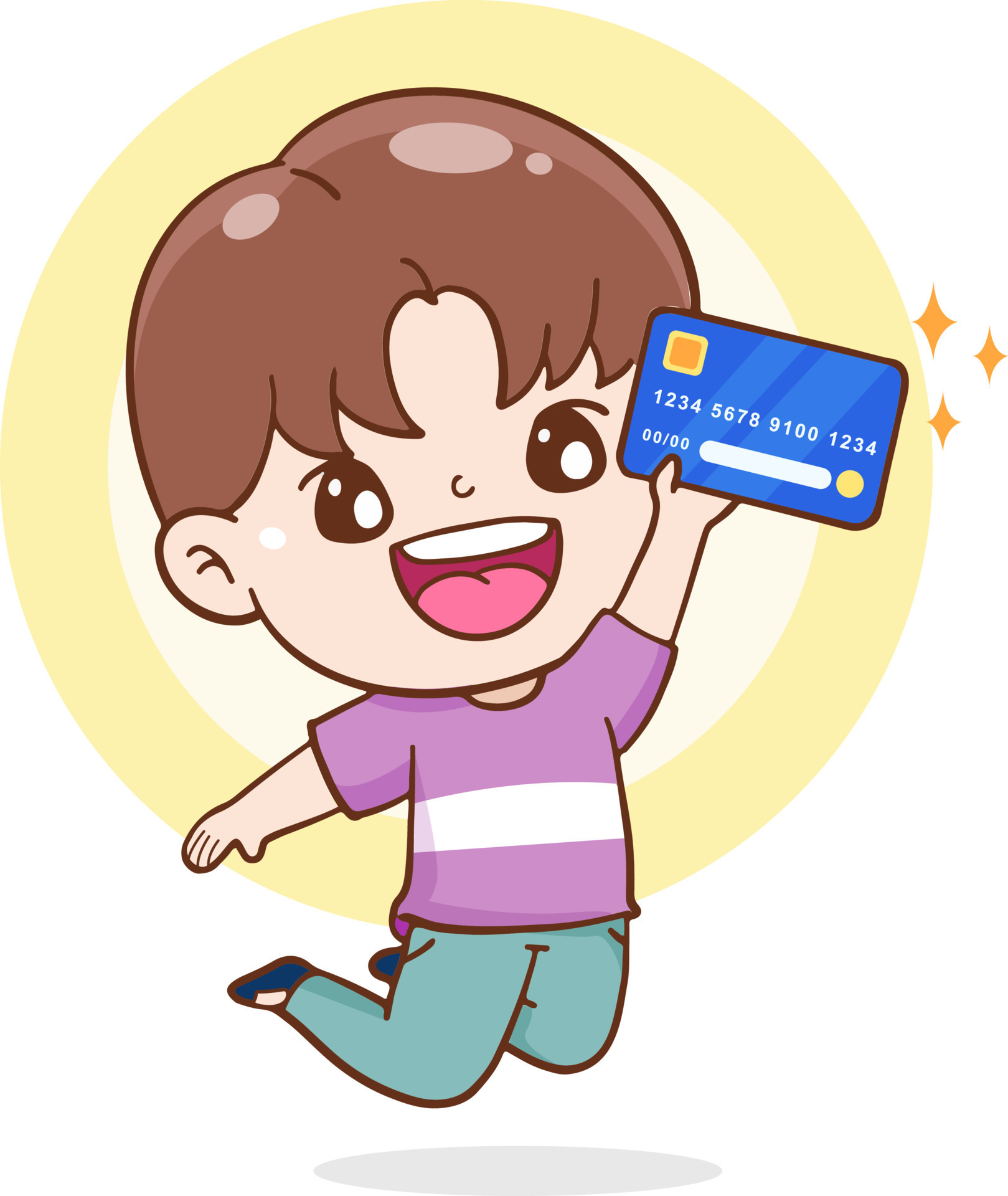 character cartoon teenager holding credit card , shopping with credit