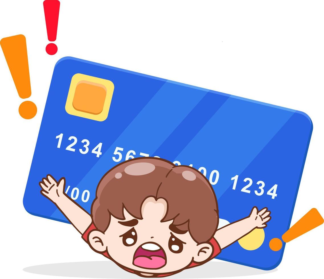 cartoon character man with credit card, debt and financial concept, flat illustration vector