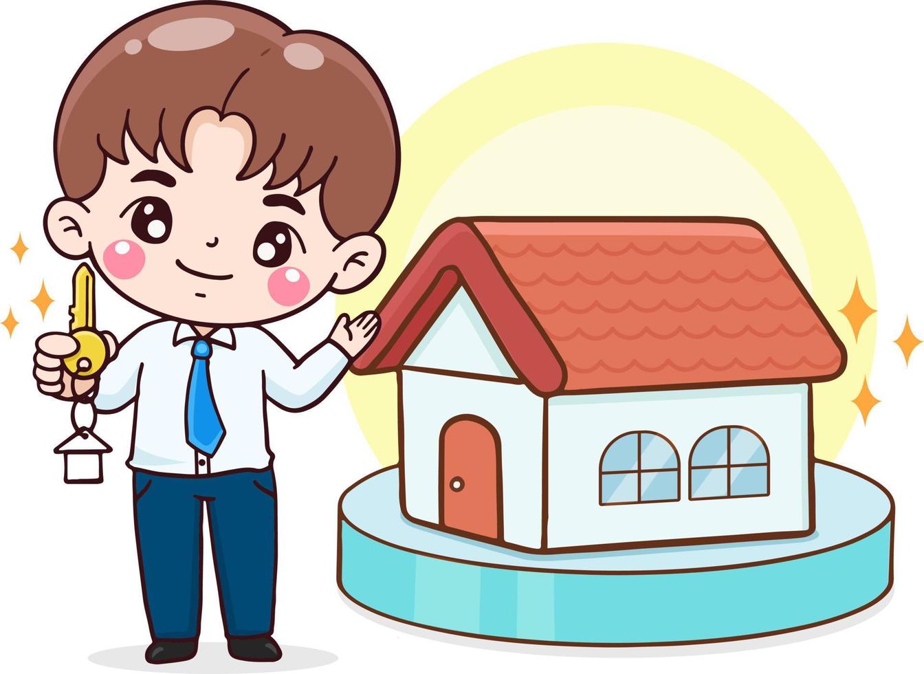 cartoon character man with home loan financial and debt concept,mortgage loan, flat illustration vector