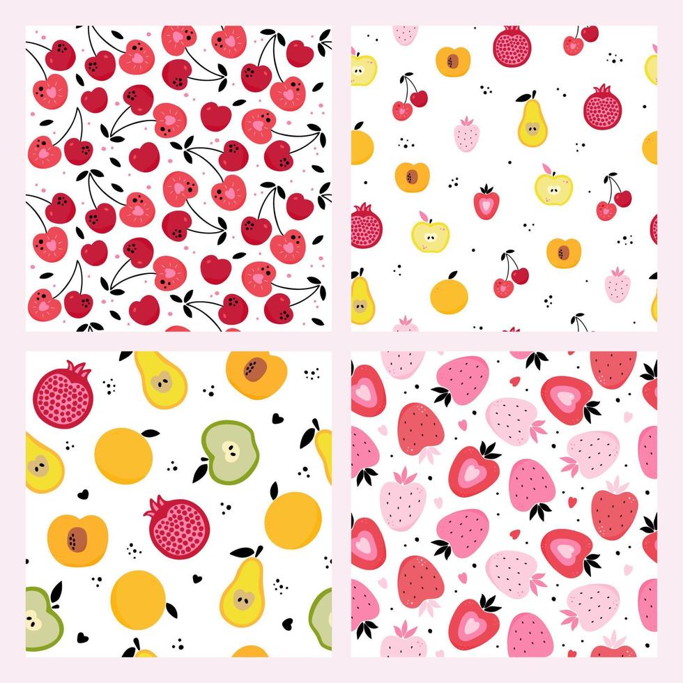 Collection of hand drawn cute seamless pattern fruits. Vector illustration. Hand drawn doodle fruit pattern background. Design for typography, textiles, fabric or packaging design