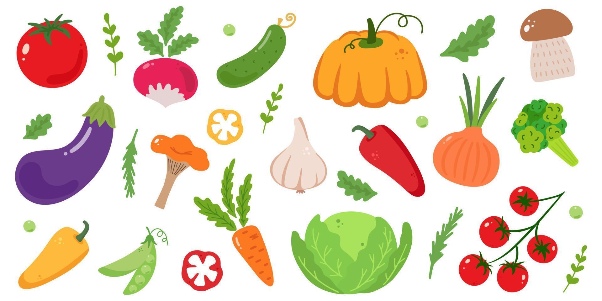 gran conjunto de verduras en estilo de dibujos animados. colección de  productos agrícolas para el menú