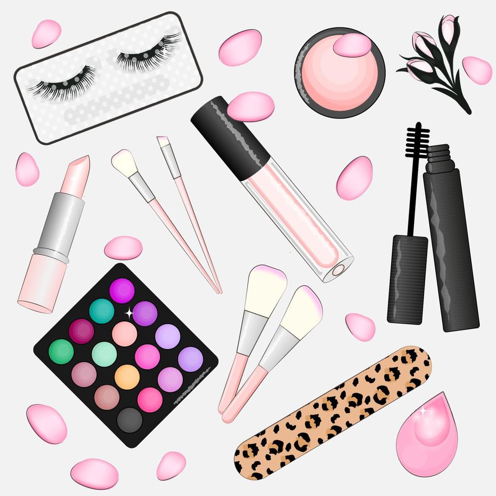 conjunto de cosméticos de moda, ilustración vectorial vector