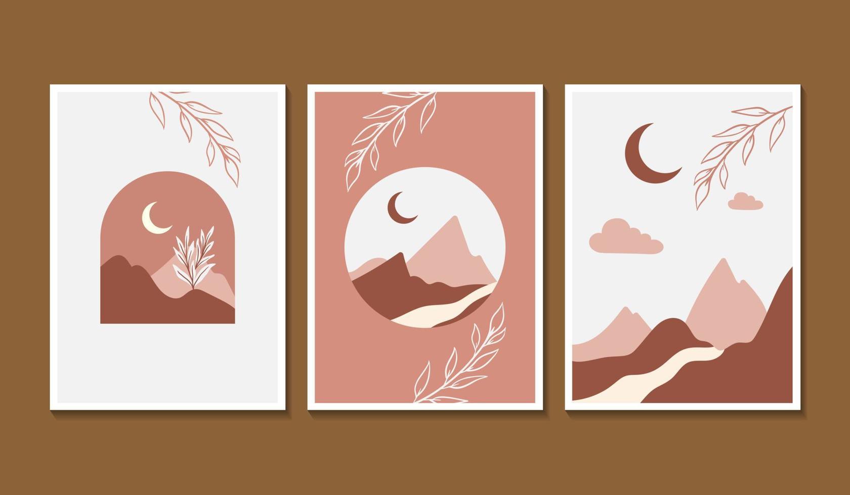 Boho contemporary landscape wall art mountain vector