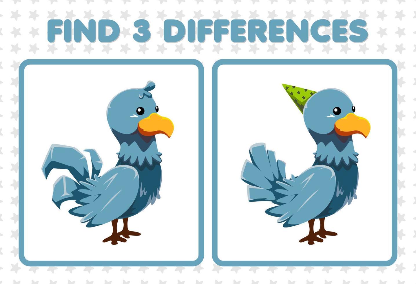 Education game for children find three differences between two cute dove bird vector