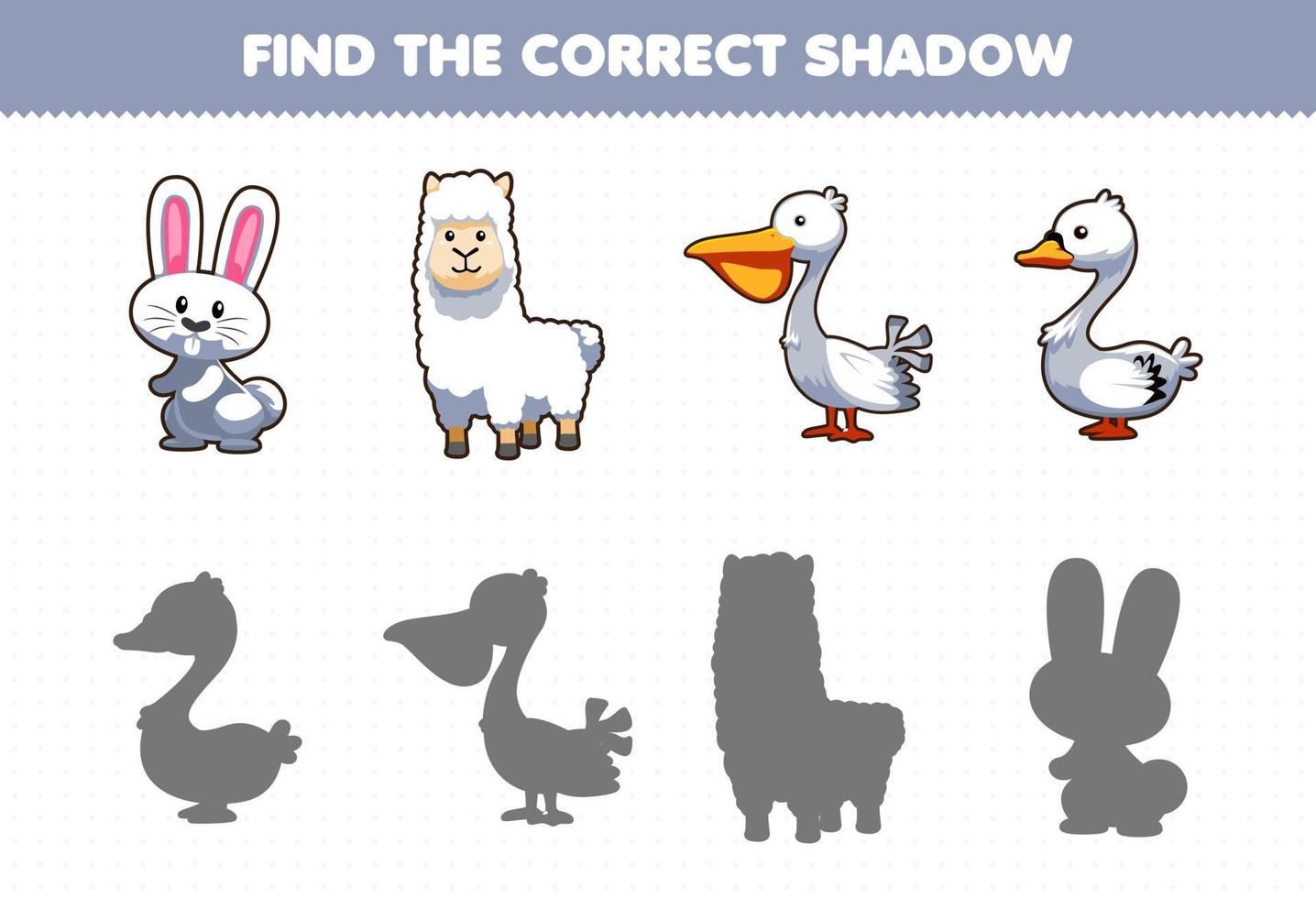 juego educativo para niños encuentra la sombra correcta de lindo animal blanco vector