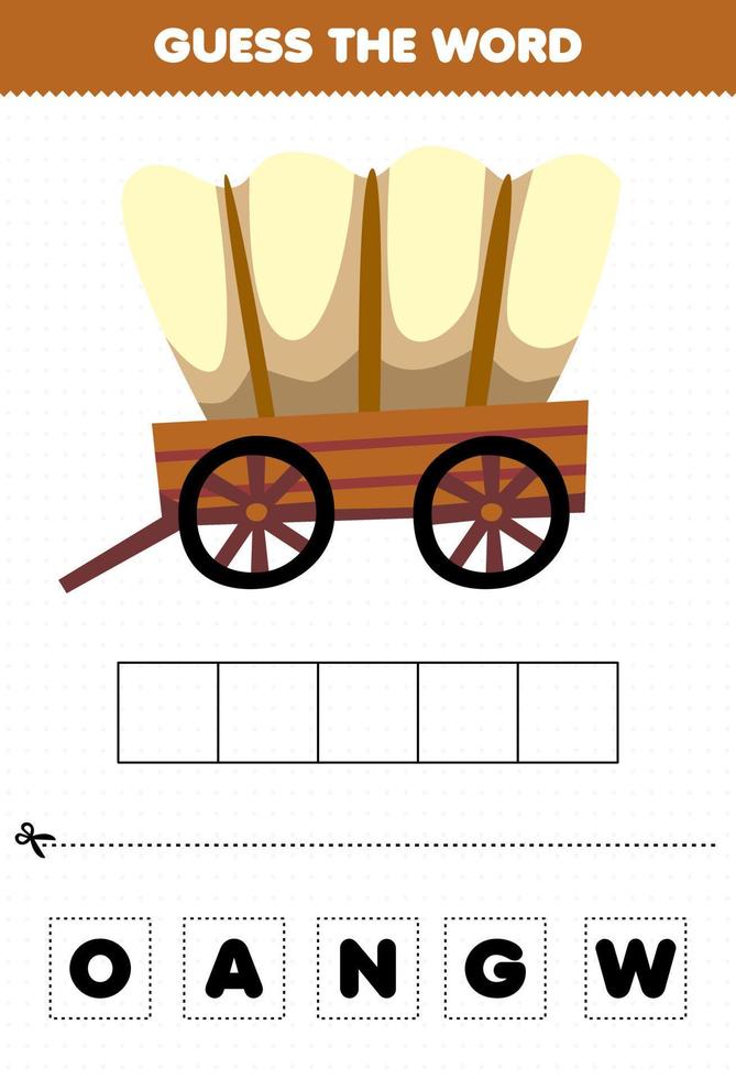 Education game for children guess the word letters practicing cute transportation wagon vector