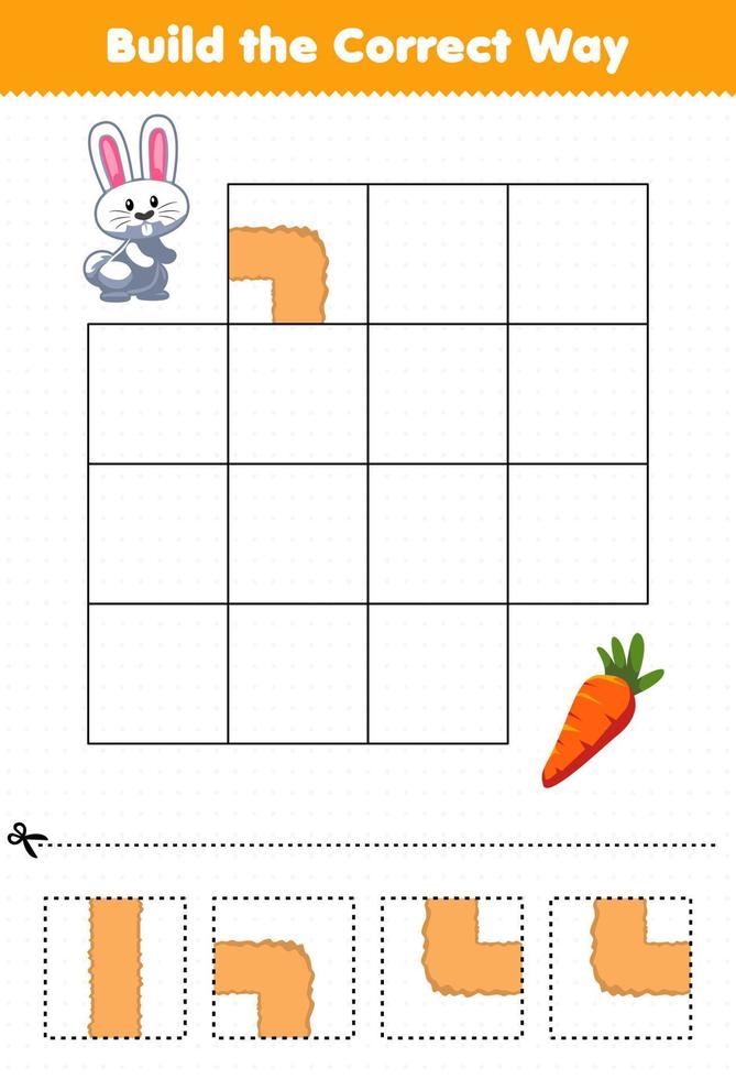 juego educativo para niños construye la forma correcta ayuda al lindo conejo a moverse hacia la zanahoria vector