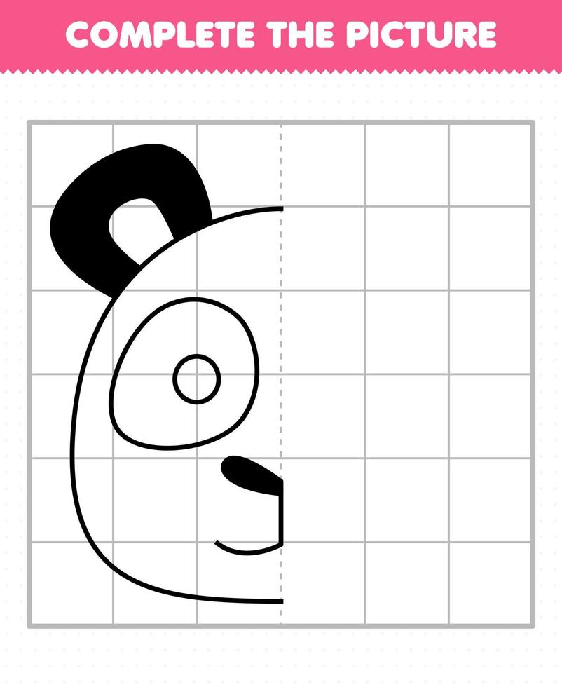 Education game for children complete the picture cute panda head half outline for drawing vector