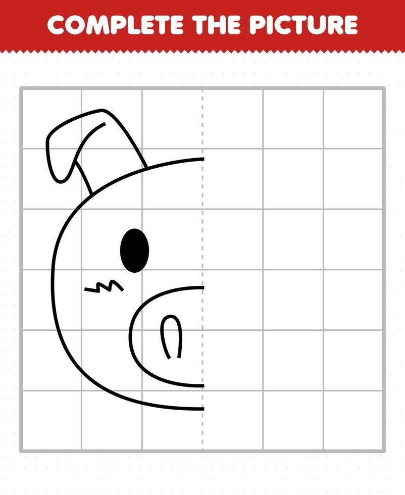 Education game for children complete the picture cute pig head half outline for drawing vector