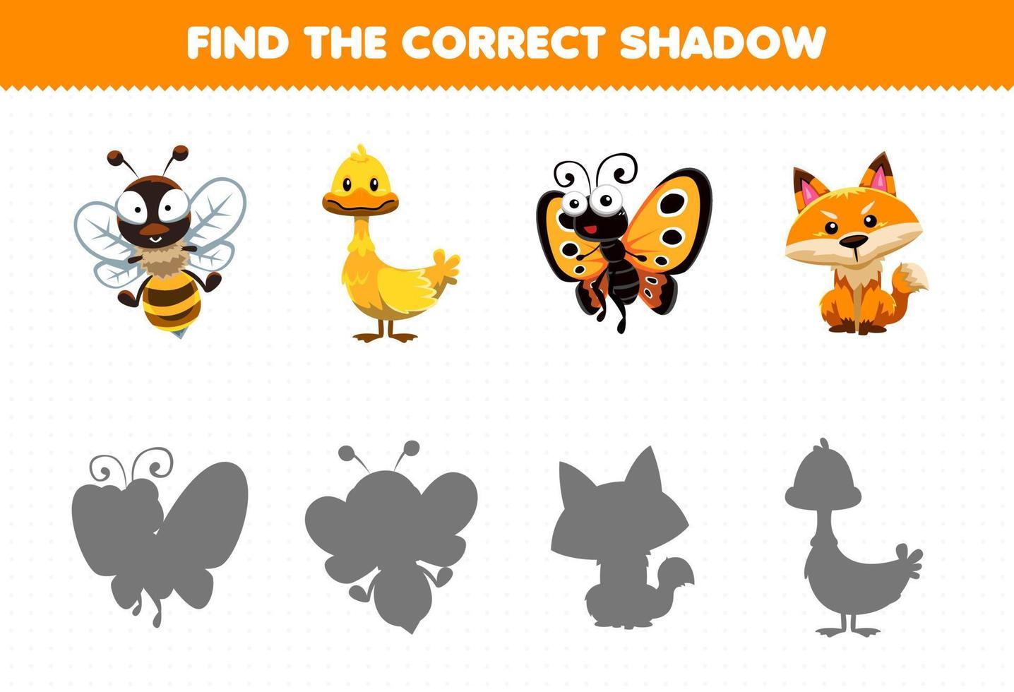 Education game for children find the correct shadow set of cute yellow animal vector