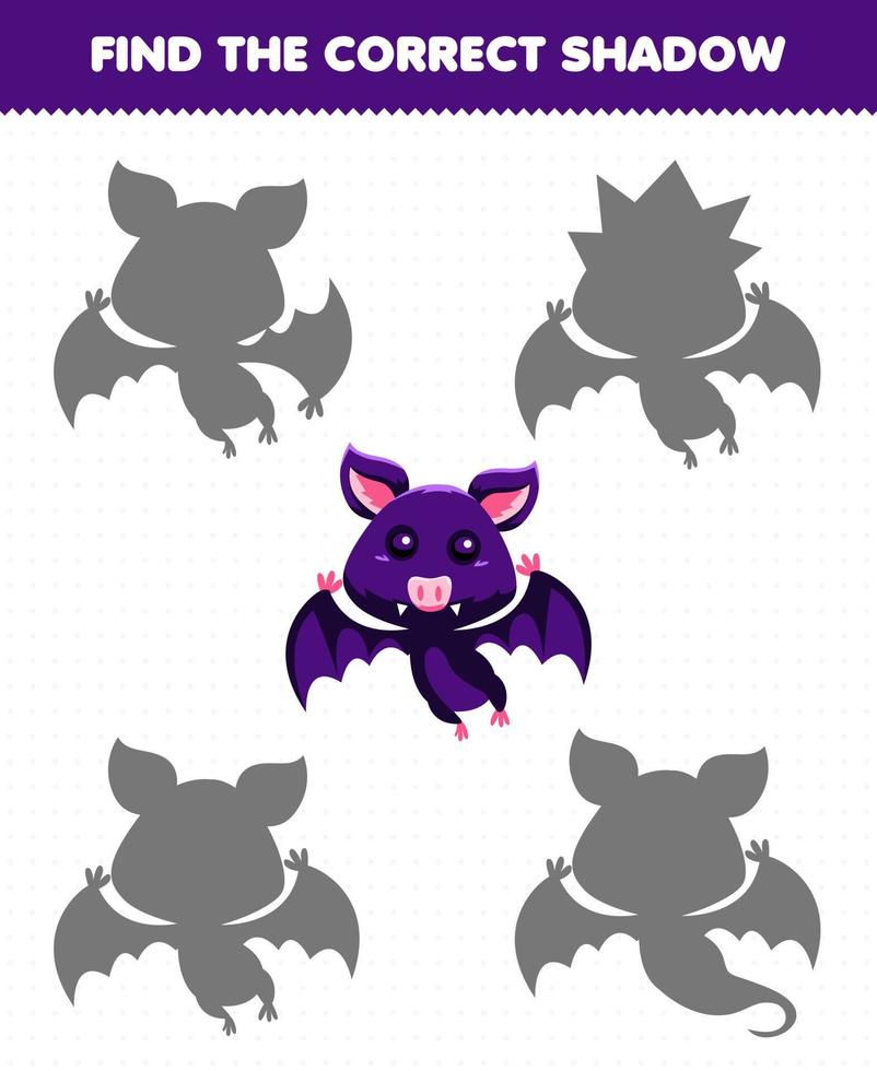 Education game for children find the correct shadow set of cute bat vector