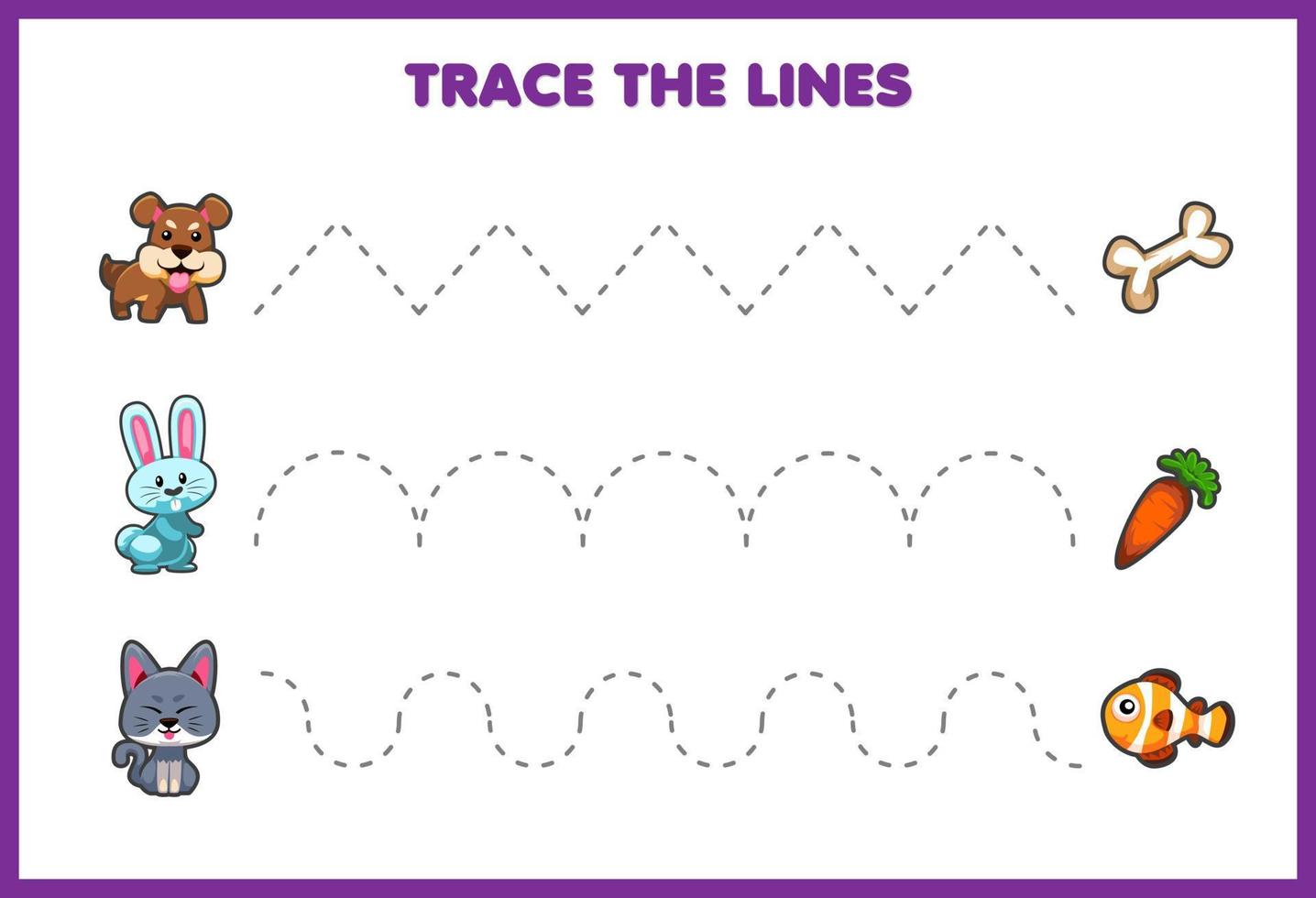 Handwriting Practice Trace the Lines Cute Animals looking for food vector