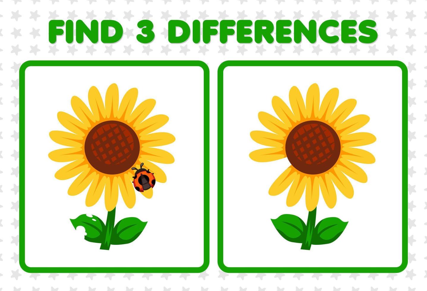 Education game for children find three differences between two cute sunflower vector