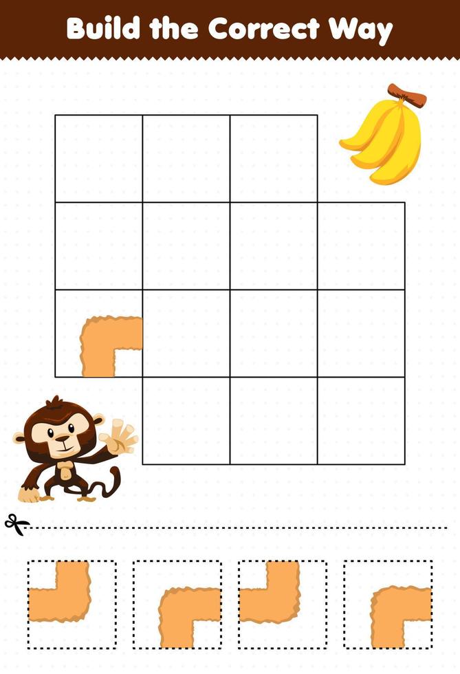 Education game for children build the correct way help cute monkey move to banana vector