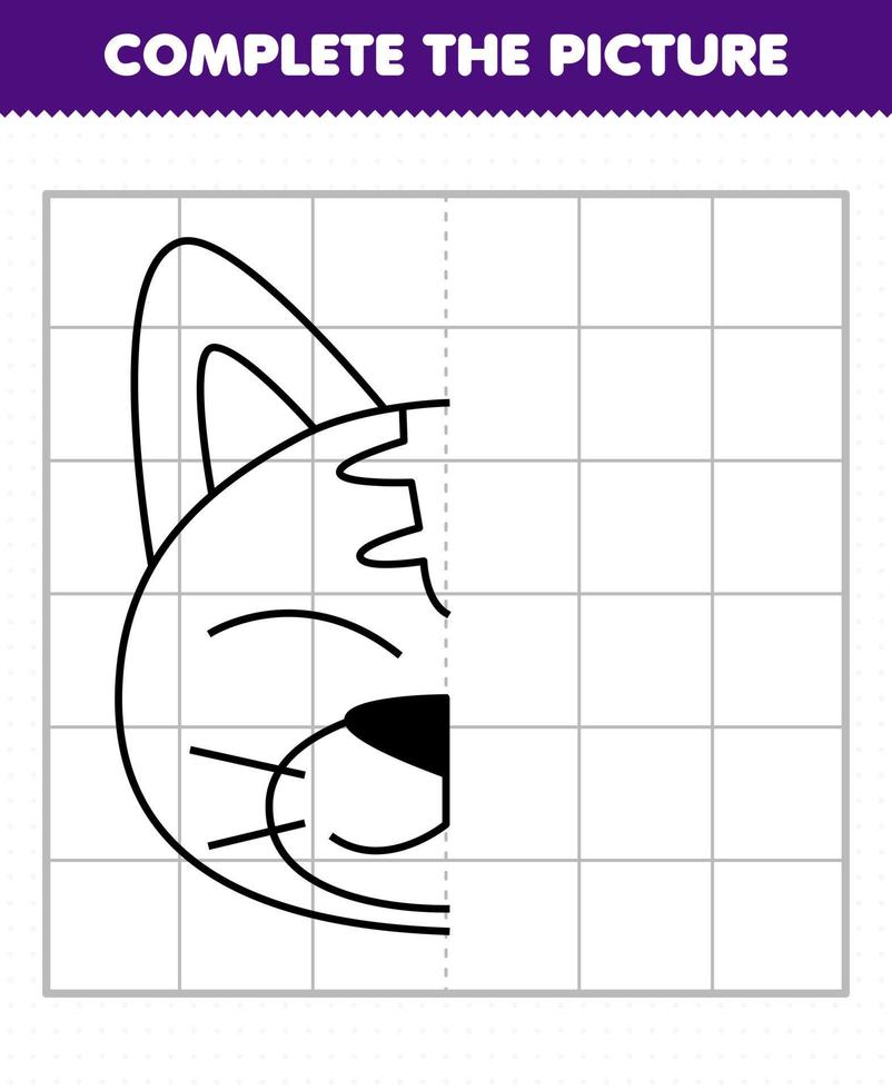 Education game for children complete the picture cute cat head half outline for drawing vector