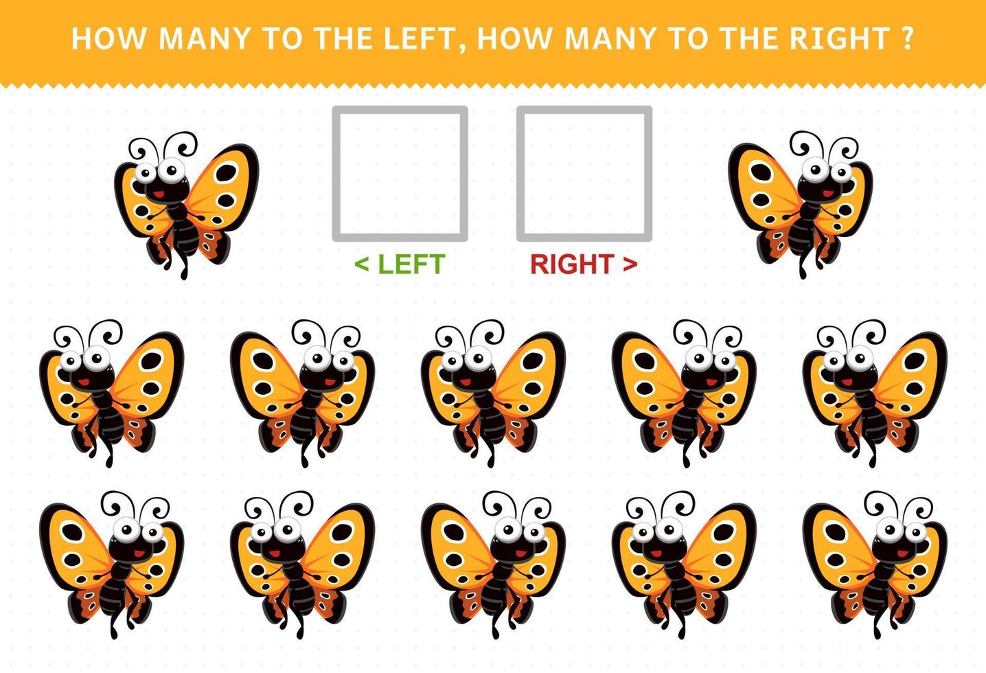 Education game for children how many butterfly go to the left and how many to the right vector