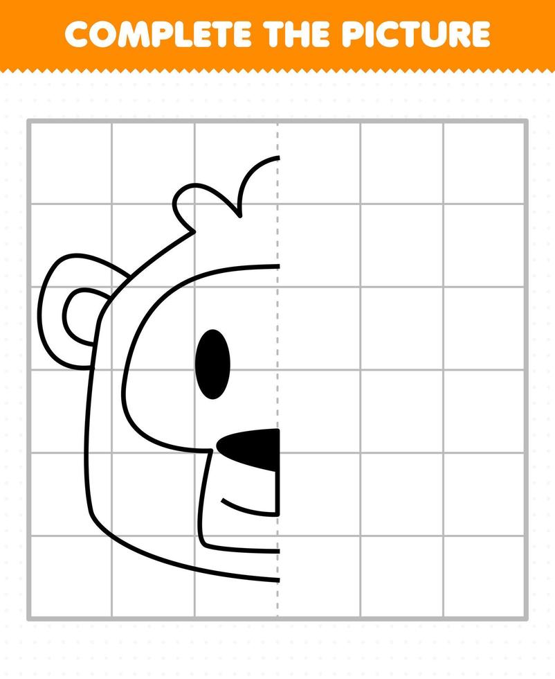 Education game for children complete the picture cute monkey head half outline for drawing vector