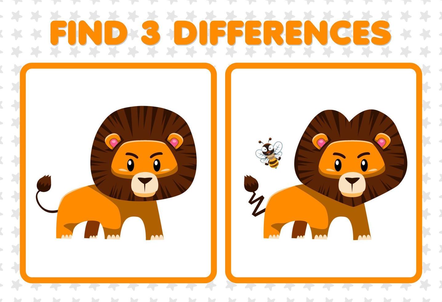 juego educativo para niños encuentra tres diferencias entre dos lindos leones vector