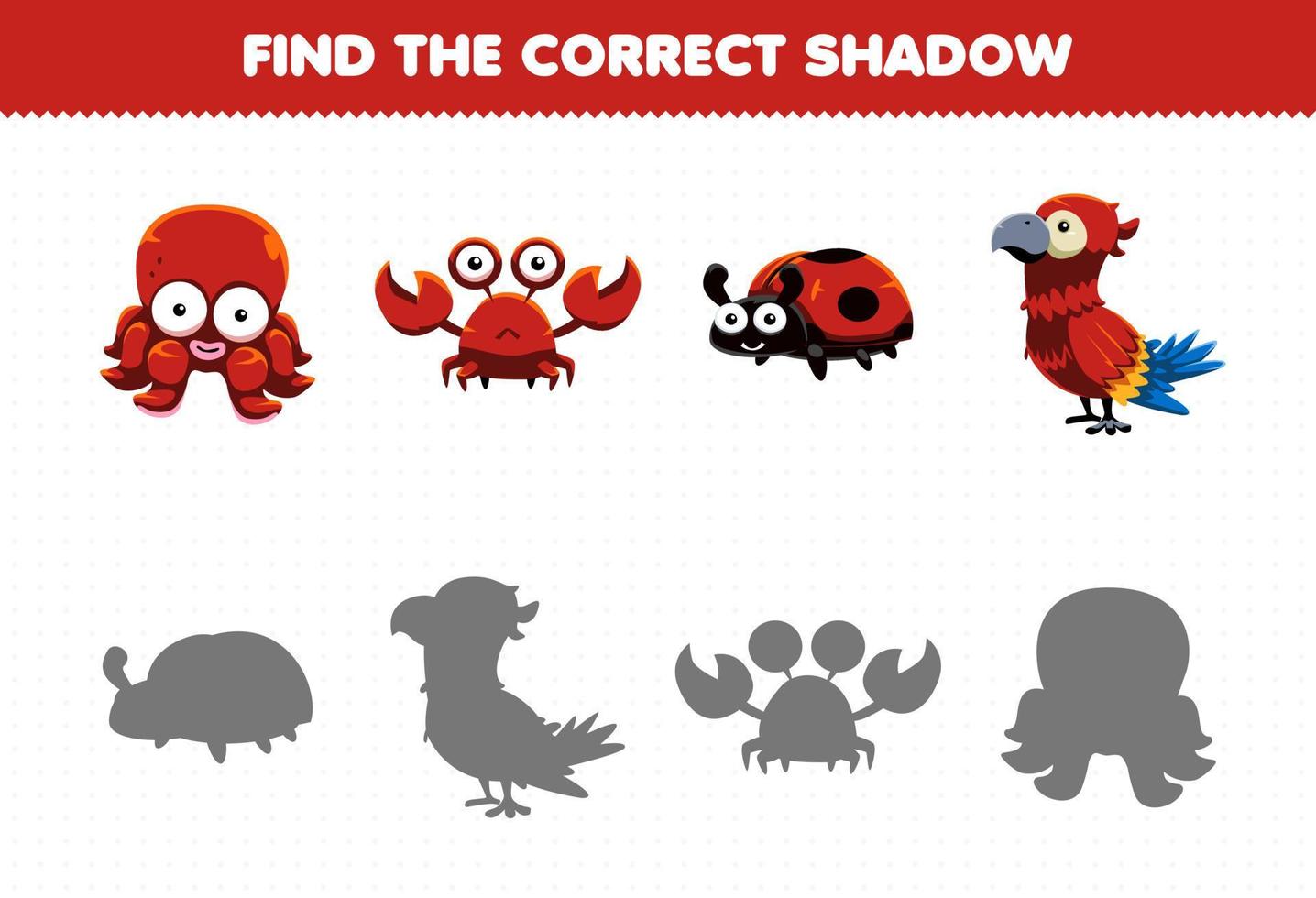 Education game for children find the correct shadow set of cute red animal vector