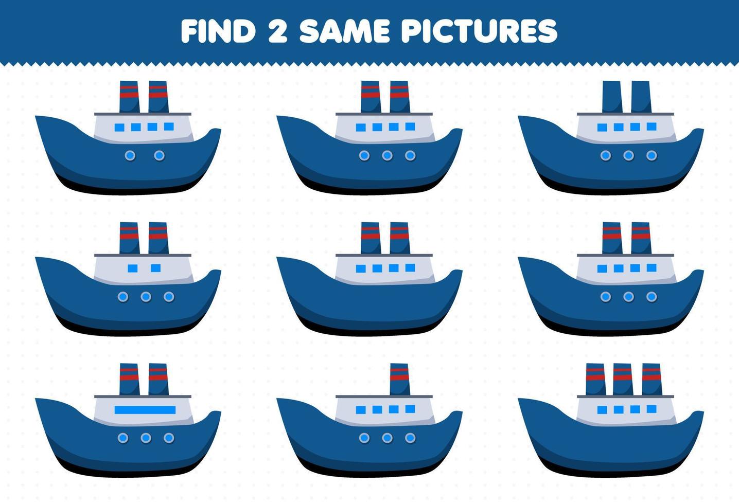 Education game for children find two same pictures transportation ferry ship vector