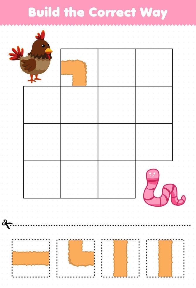 Education game for children build the correct way help cute chicken move to worm vector