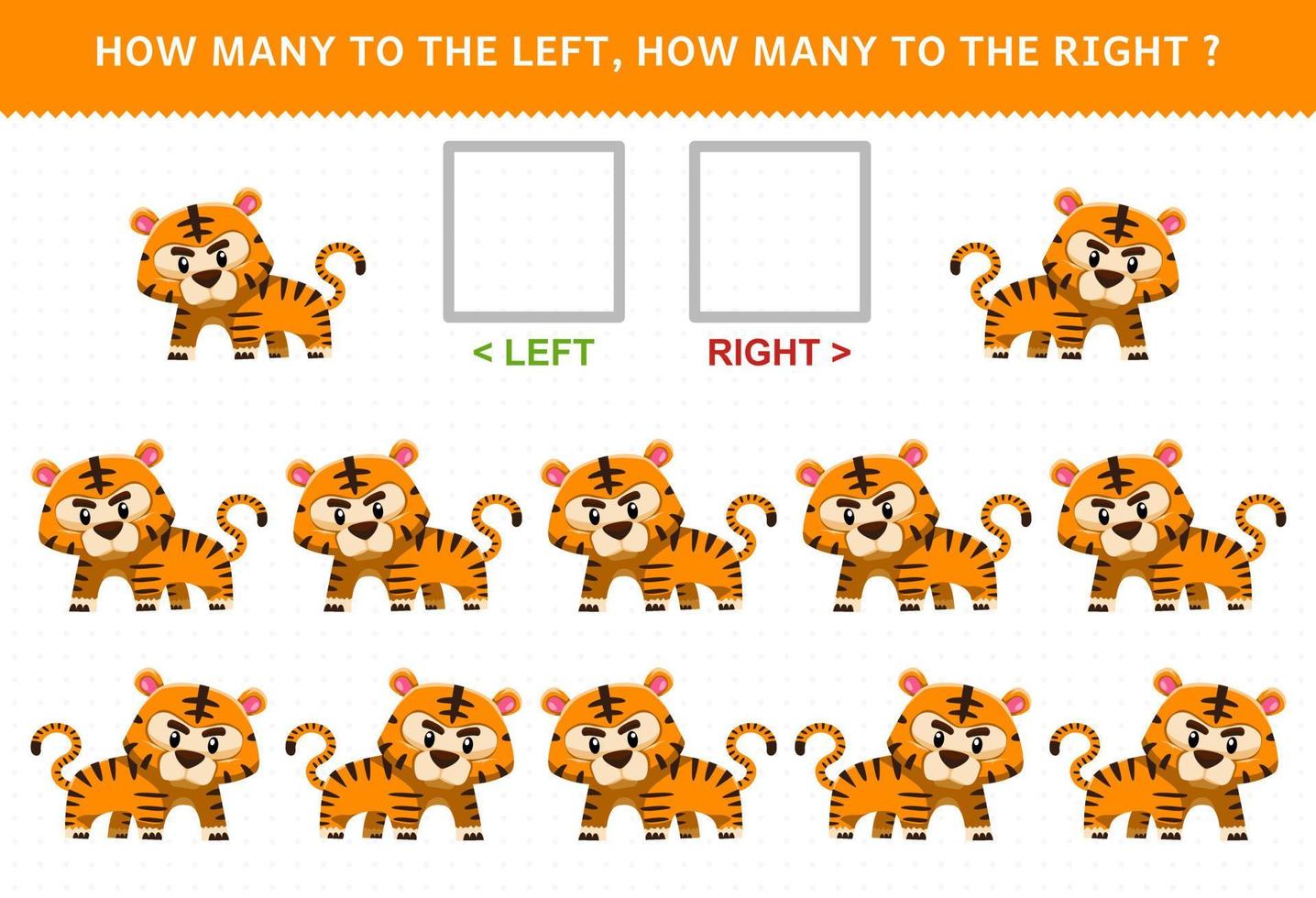 Education game for children how many tiger go to the left and how many to the right vector