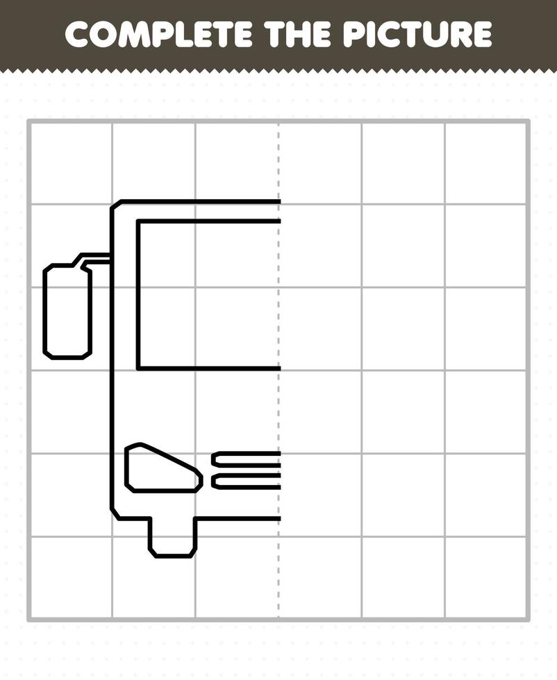 juego de educación para niños completa la imagen lindo autobús de transporte medio contorno para dibujar vector