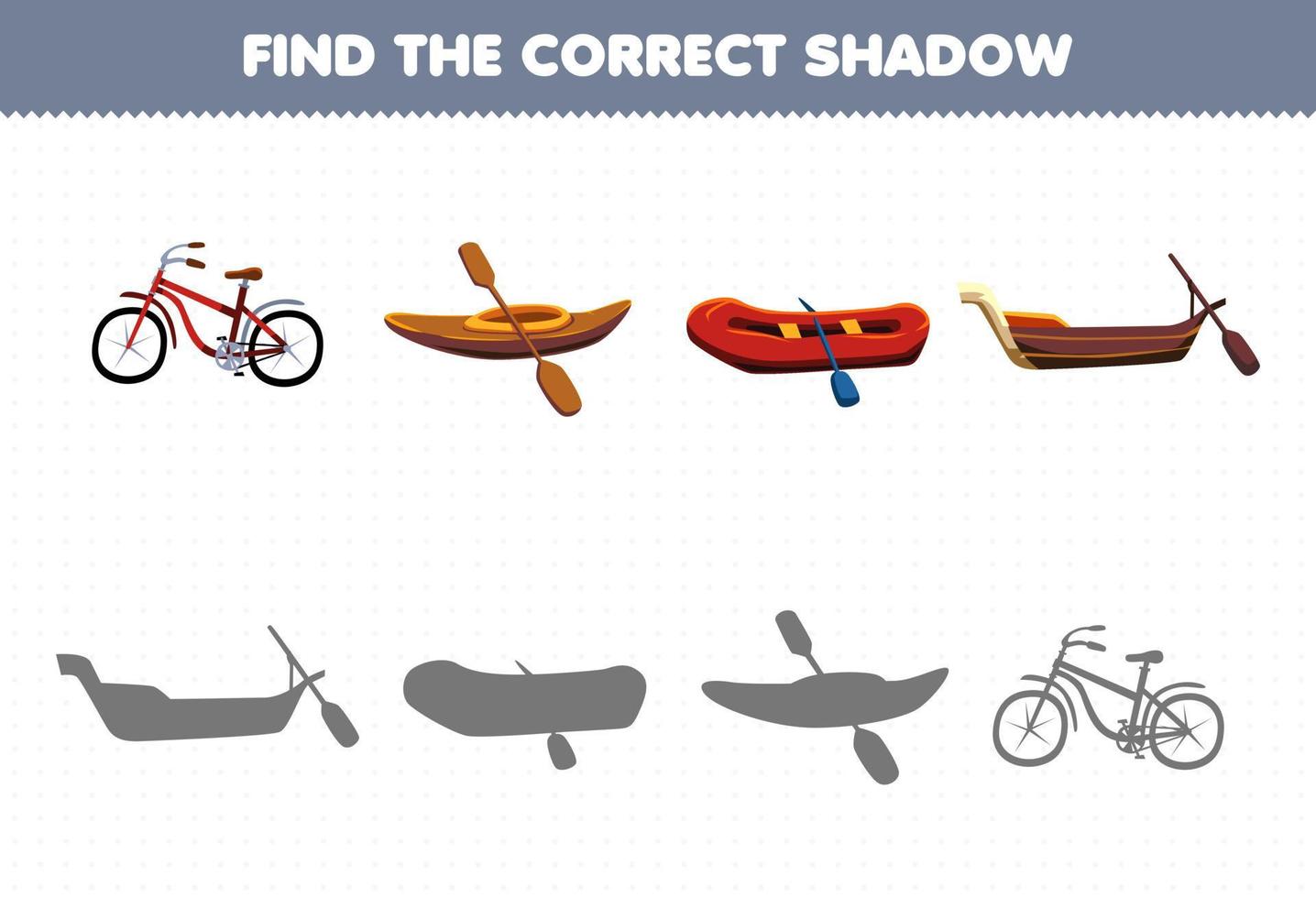 Education game for children find the correct shadow set of manual transportation vector