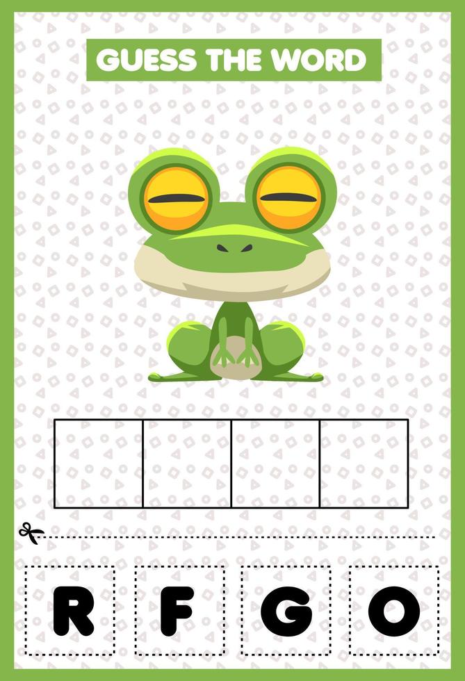 Education game for children guess the word letters practicing cute cartoon frog vector