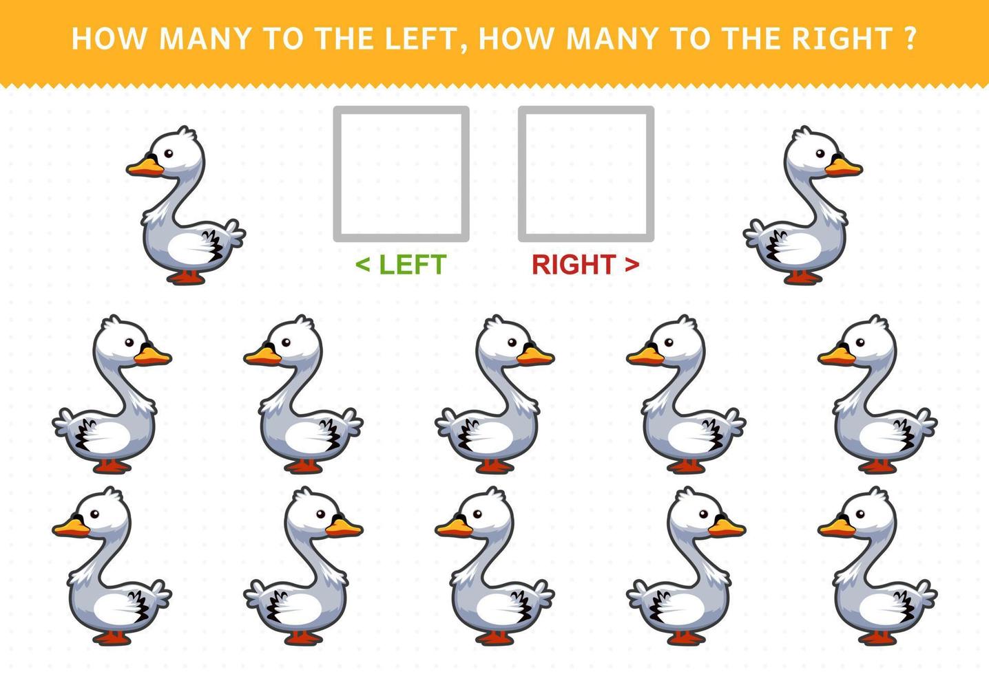Education game for children how many swan go to the left and how many to the right vector