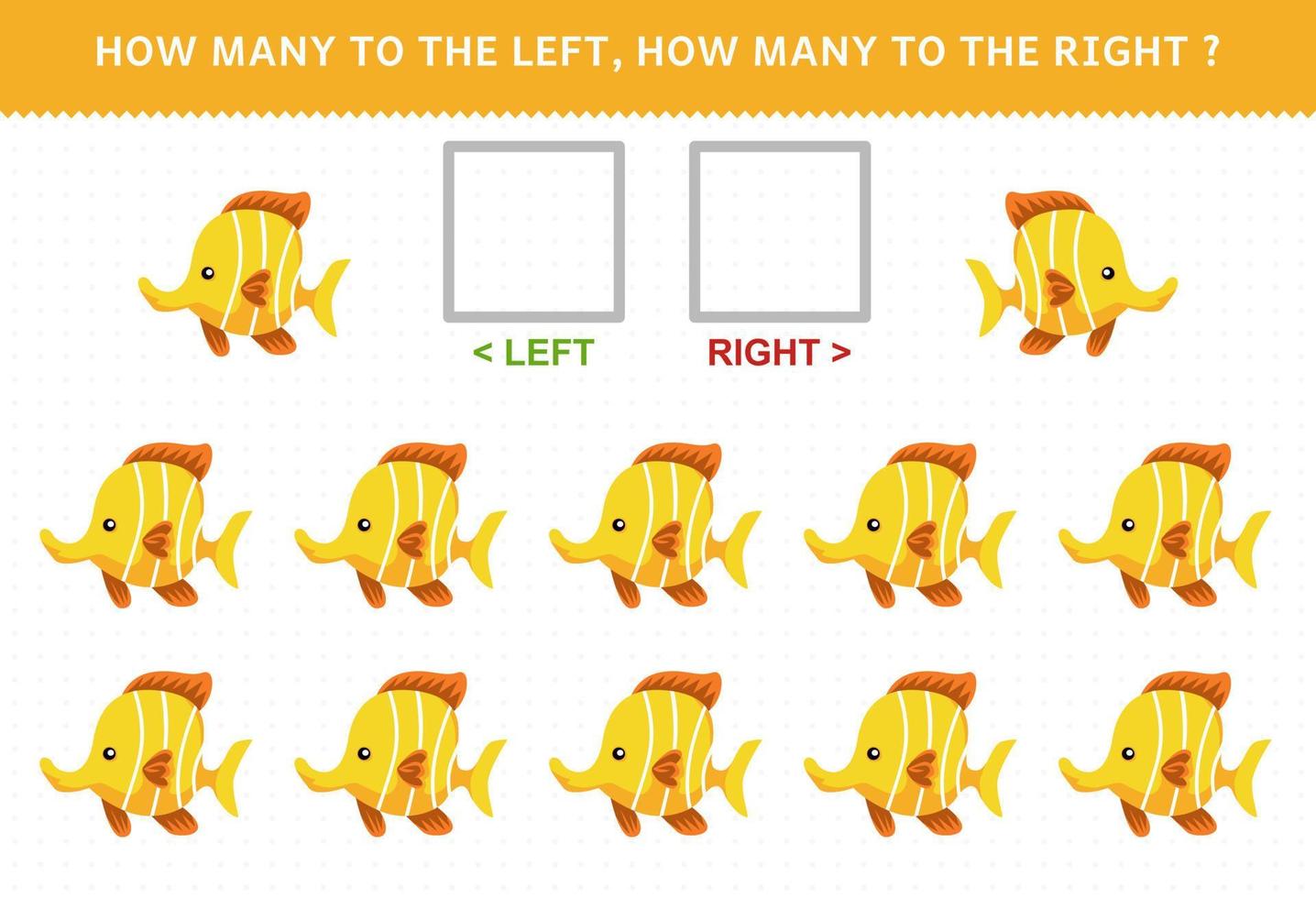 Education game for children how many fish go to the left and how many to the right vector