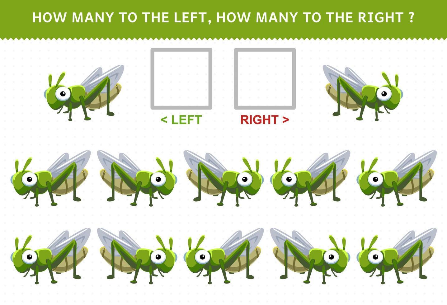 Education game for children how many grasshopper go to the left and how many to the right vector