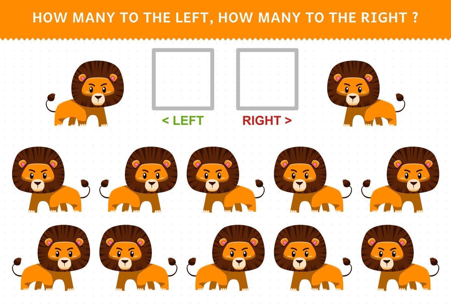 Education game for children how many lion go to the left and how many to the right vector