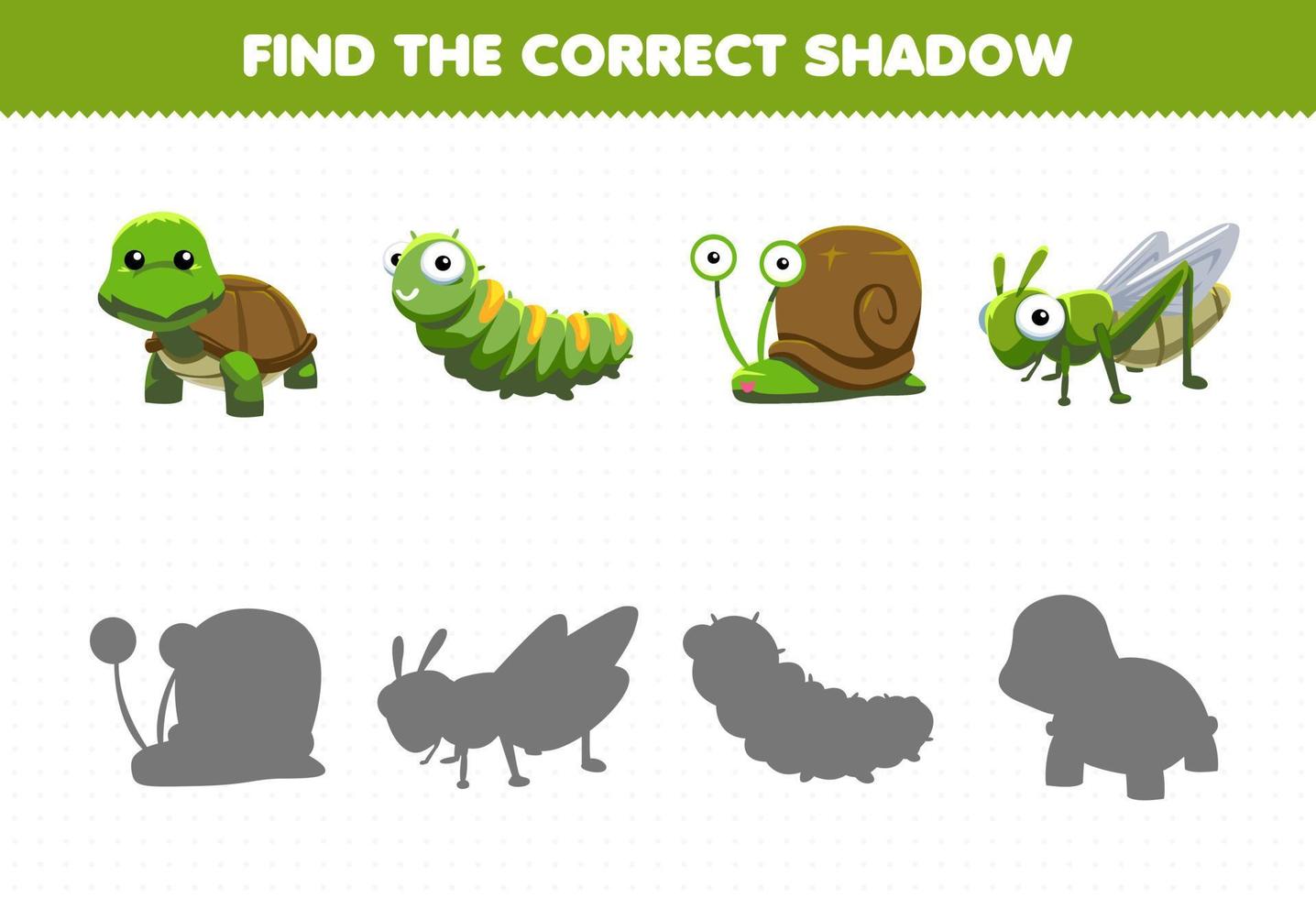Education game for children find the correct shadow set of cute green animal vector