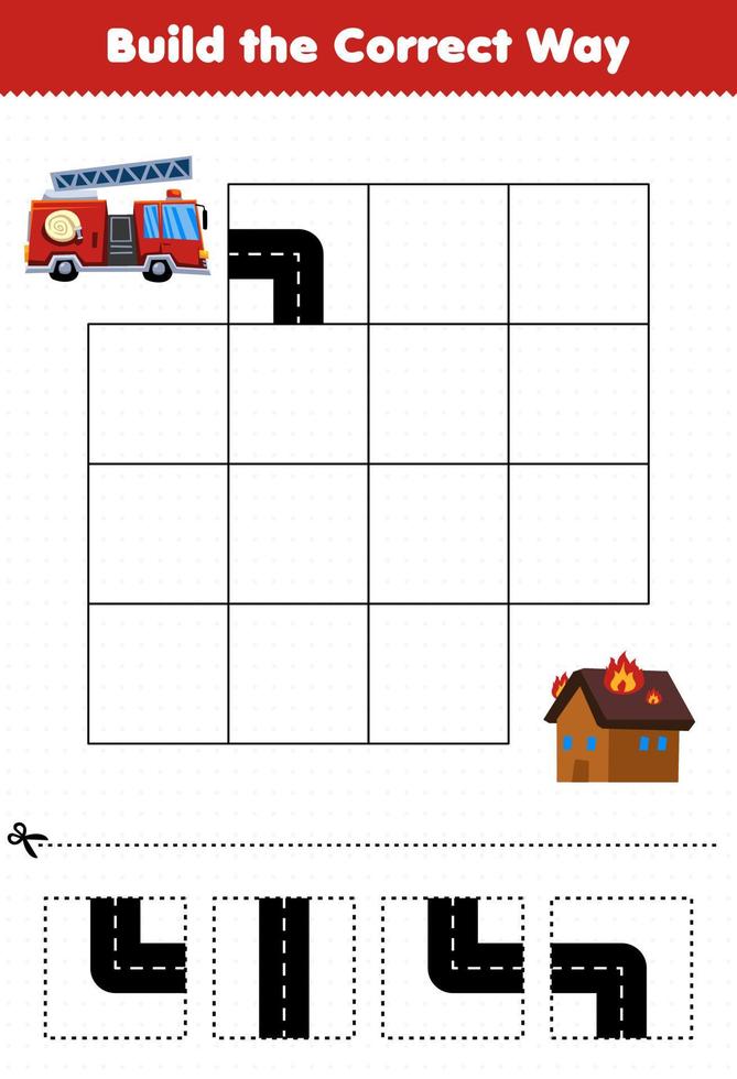 Education game for children build the correct way help firetruck move to fire house vector