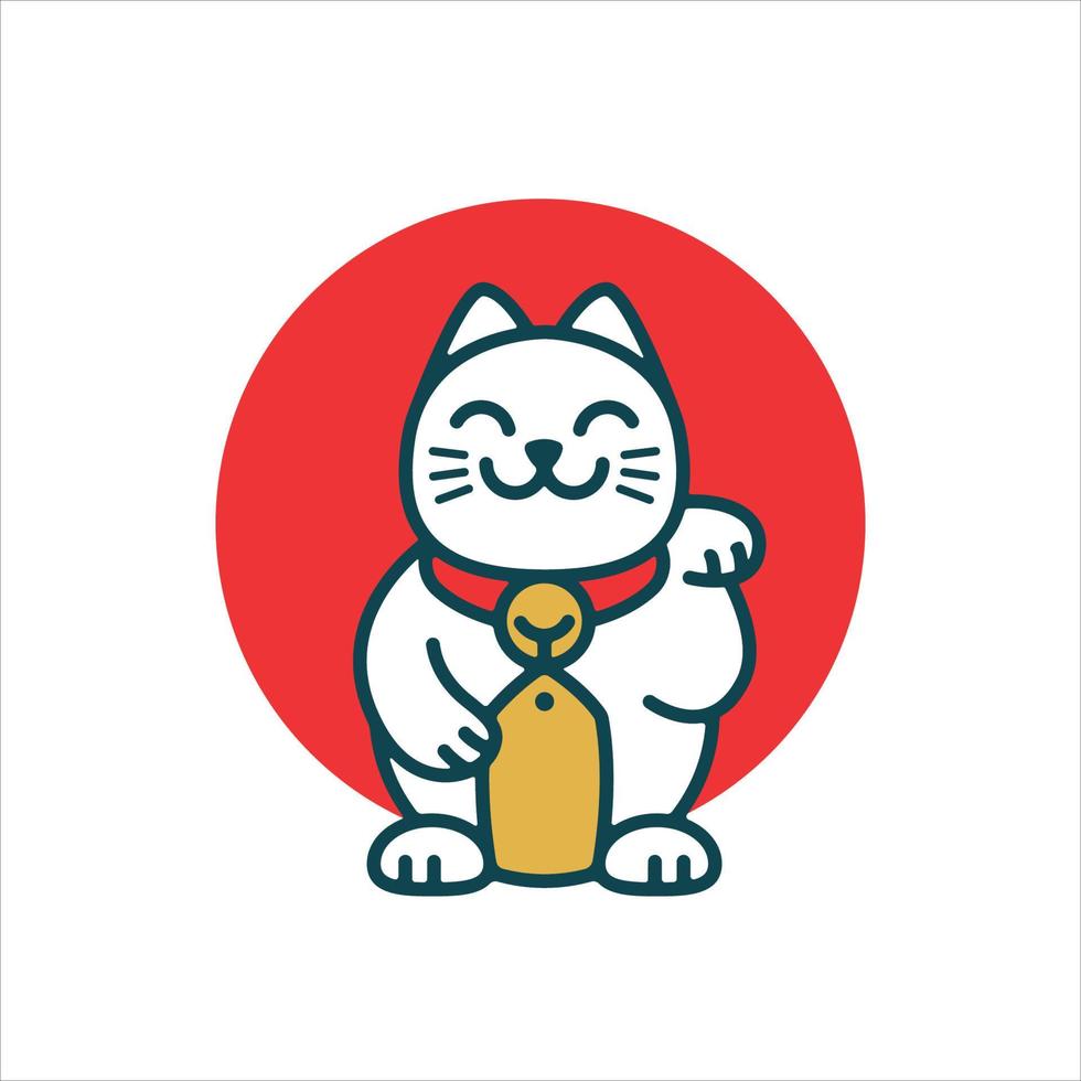 linda plantilla de logotipo de gato afortunado sonriente vector