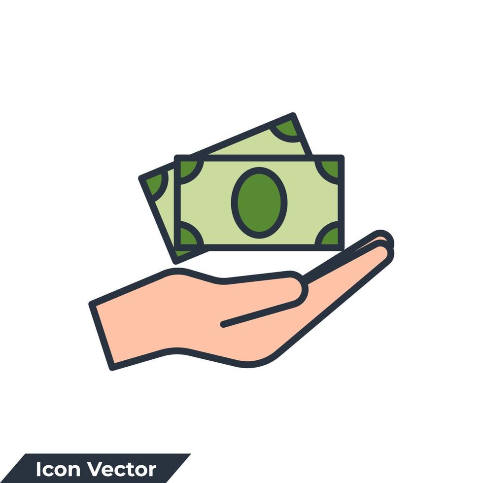 dinero en mano icono logo vector ilustración. plantilla de símbolo de finanzas para la colección de diseño gráfico y web
