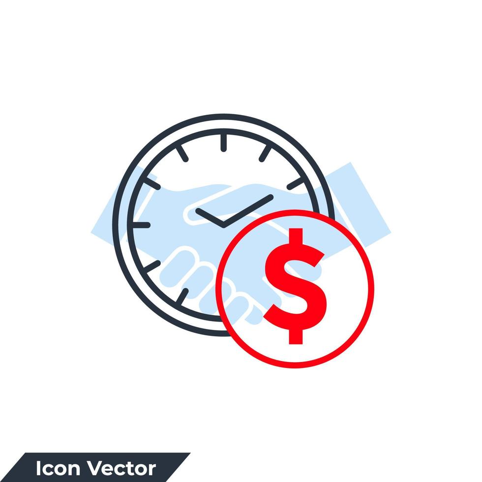 el tiempo es dinero icono logo vector ilustración. tiempo con pila de plantilla de símbolo de monedas para la colección de diseño gráfico y web