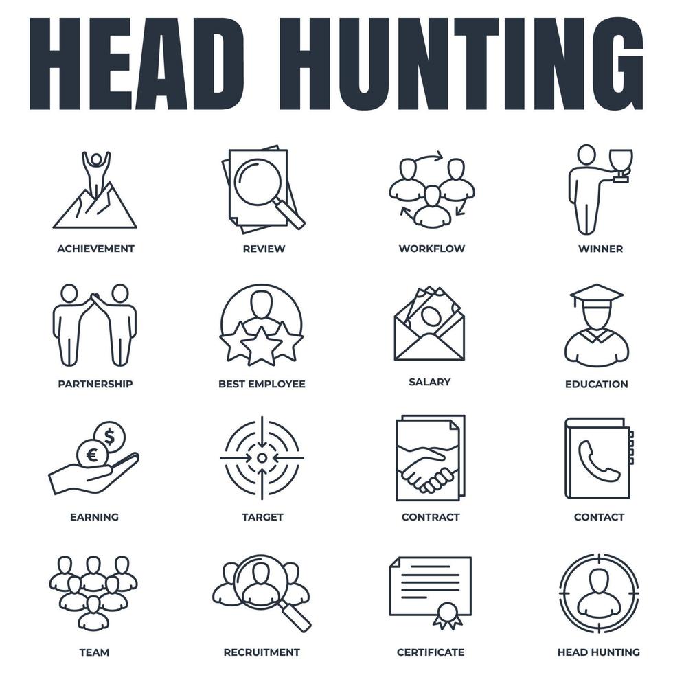 Set of Head Hunting, education, recruitment, salary, achievement and more icon logo vector illustration. recruiting pack symbol template for graphic and web design collection