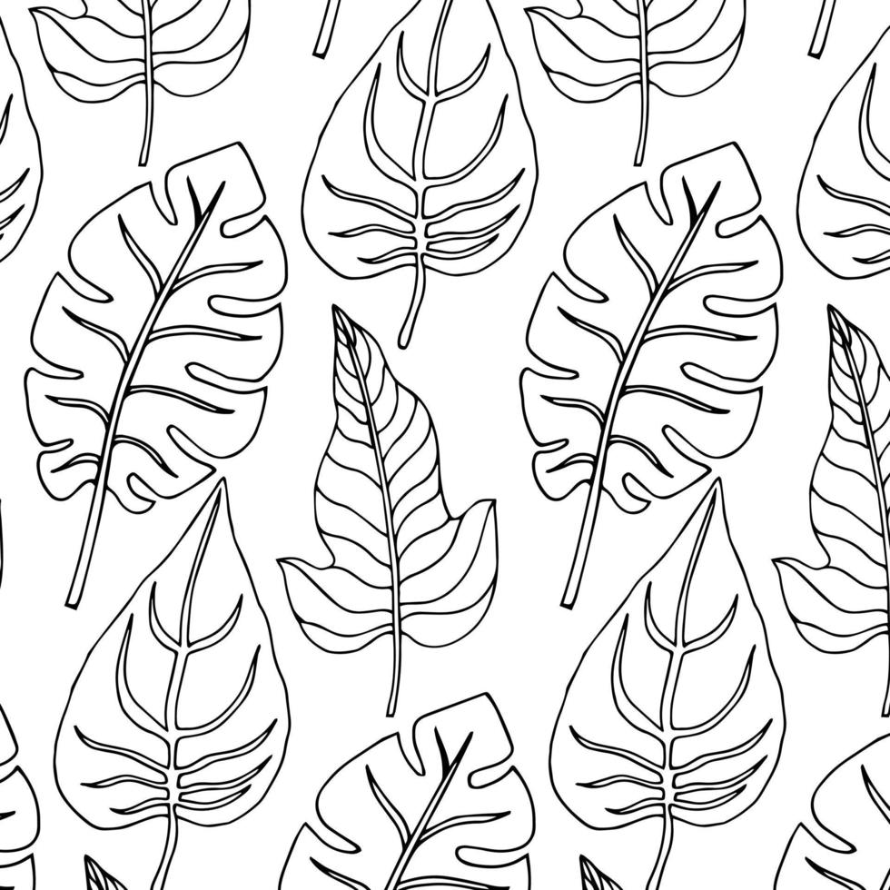 Tropic plants floral seamless jungle pattern. Print vector background of fashion summer wallpaper palm leaves in black and white gray style