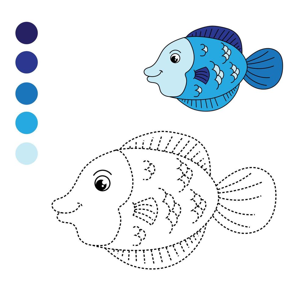 pescado hermoso. Juego educativo punto a punto para niños. vector