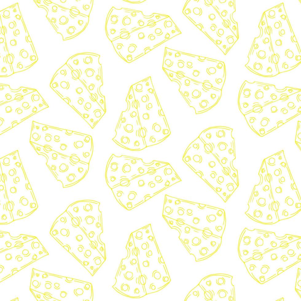Seamless pattern with the image of a piece of cheese in a sketch style. Vintage orange food. Design for decor, paper and textiles. vector