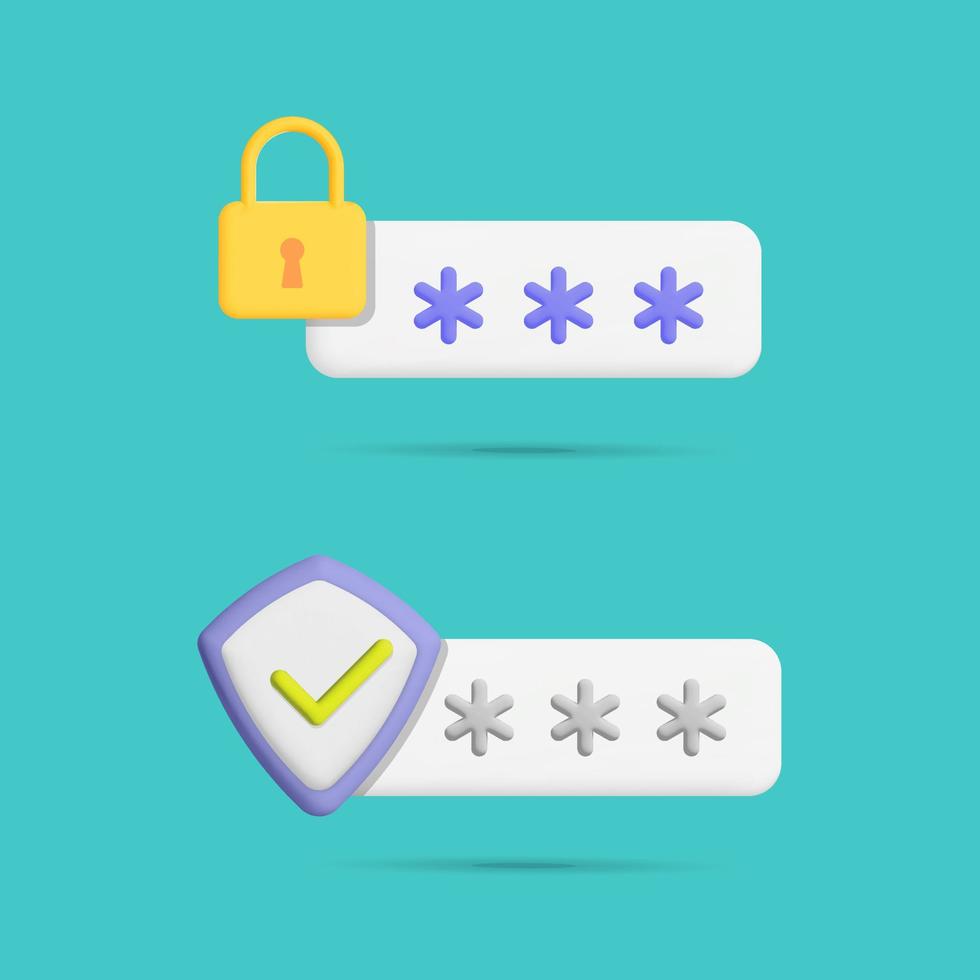 3d vector Safety registration or protected with password sign up user interface  icon design