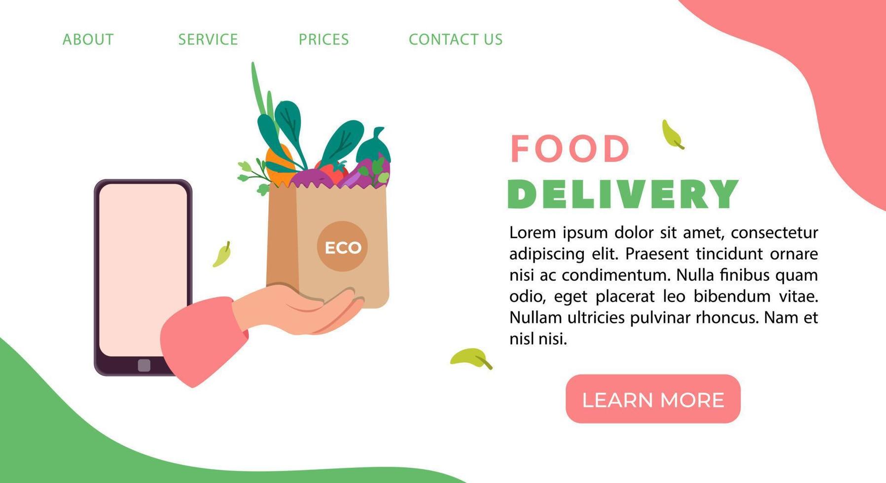 Landing page for order and deliver online organic food design banner vector